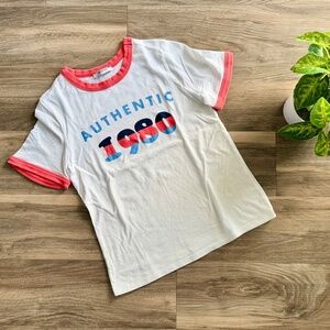 Zara "Authentic 1980" Retro Ringer Tee | Red Trim Vintage Graphic T-Shirt Size S